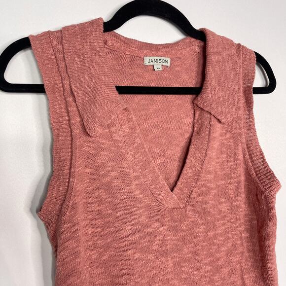 Jamison Womens XSmall XS Pink Becca Collar Polo Pullover Top Knit Split V Neck - Picture 5 of 11
